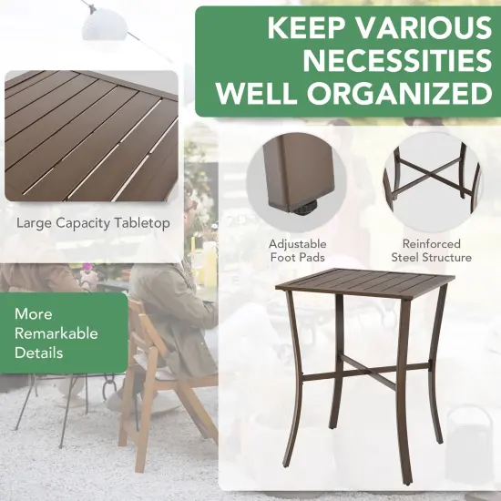 Costway 3PCS Patio Rattan Bar Furniture Set Slat Table 2 Cushioned Stools Poolside Brown {5}