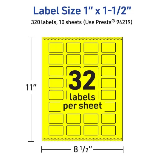 Avery Neon Yellow Paper Labels, 1" x 1.5" Rectangle {5}