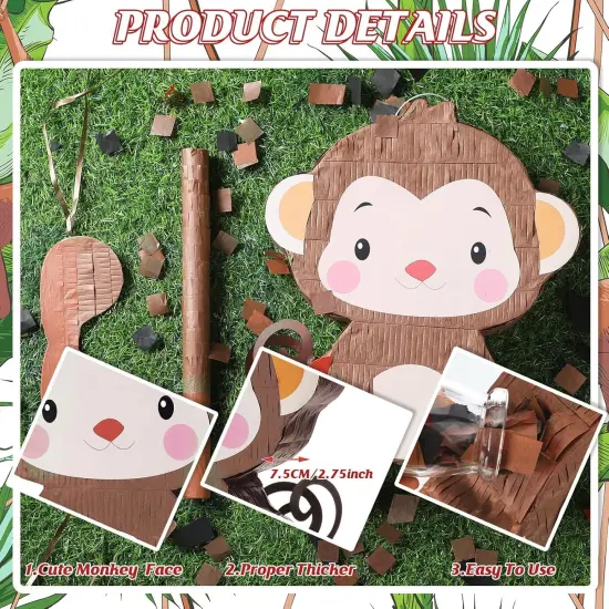 Monkey Pinata Birthday Party Decorations Farm Animal Themed Birthday Party Supplies with Blindfold Stick and Confetti for Girls Boys Kids {3}