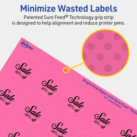 Avery Bright Pink Paper Labels, 1.25" Diameter Round {4}