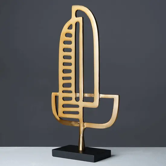 Abstract Aluminum Table Sculpture &ndash; Brass Gold Finish, 8" x 3" x 15" {3}