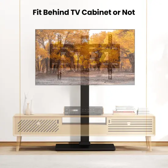 Black Metal TV Stand with Swivel Mount, Shelf and Adjustable Height {5}