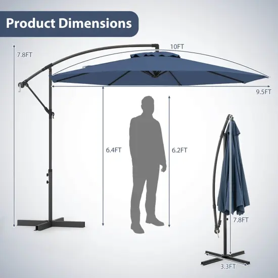 Costway 10' Hanging Umbrella Patio Sun Shade Offset Outdoor Market W/ Cross Base Blue {3}