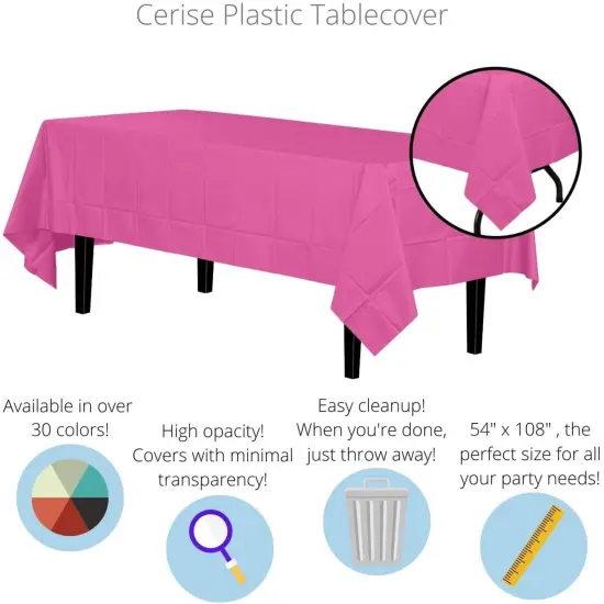 Exquisite 6-Pack Premium Plastic Tablecloth 54in. x 108in. Rectangle Plastic Table Cover Hot Pink {2}