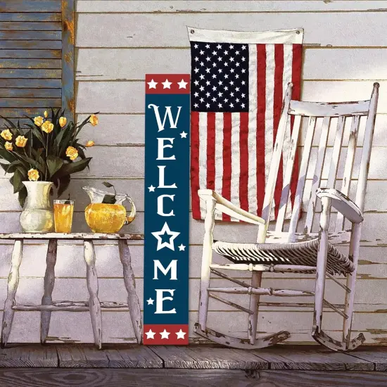Patriotic Wooden Porch Sign 47" 4th of July Independence Day Large Welcome Sign Memorial Day Vertical Indoor Outdoor Standing Sign For Garden Home Yard Farmhouse {3}