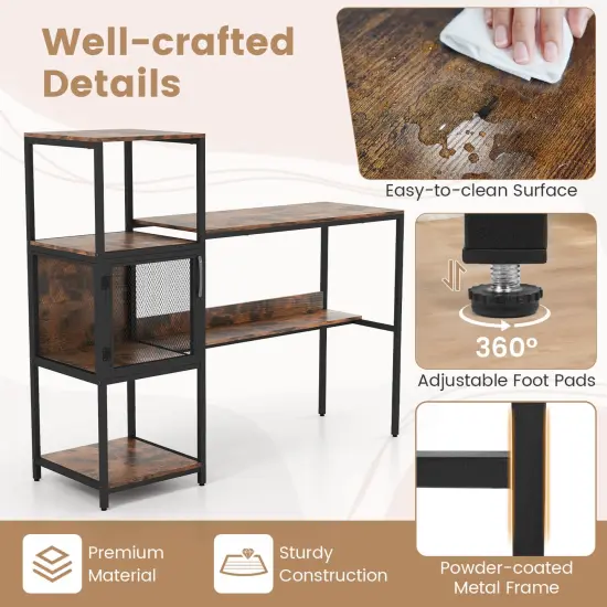 Costway Computer Desk with Bookshelf Large Wide Desktop Storage Shelves Metal Frame {5}