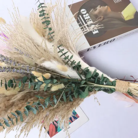 Dried Pampas Grass Boho Bouquet, Exquisite Lavender and Eucalyptus Dried Flower Arrangements for Western Boho Decor, Rustic Flowers {2}