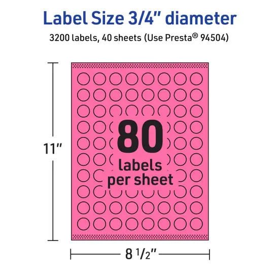 Avery Bright Pink Paper Labels, 0.75" Diameter Round {5}