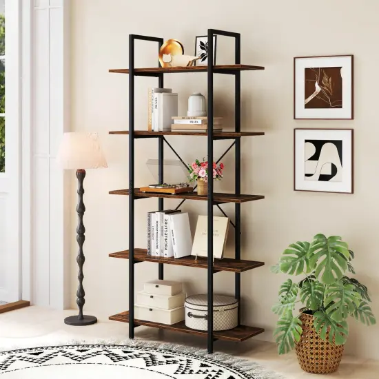 Costway 1/2 PCS 5-Tier Bookshelf 62" Tall Vintage Industrial Bookcase with Open Storage Shelves {9}