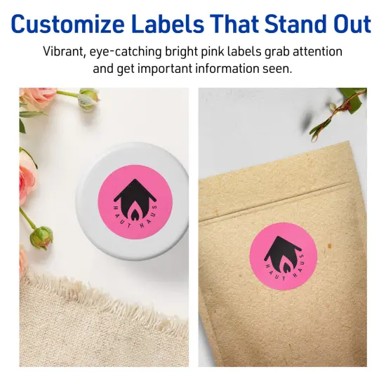 Avery Bright Pink Paper Labels, 2.25" Diameter Round {3}