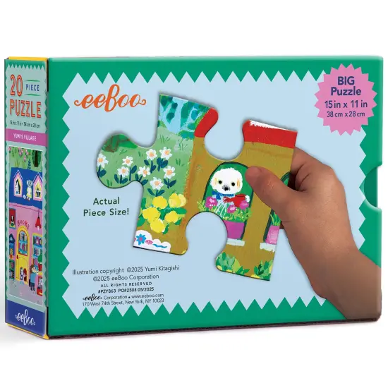 eeBoo: Yumi&rsquo;s Village - 20 Piece Puzzle - 15x11" Jigsaw, Oversized Pieces, Vibrant Town & Shop Scene, Whimsical Animal Characters, Preschool, Kids 3+ {3}