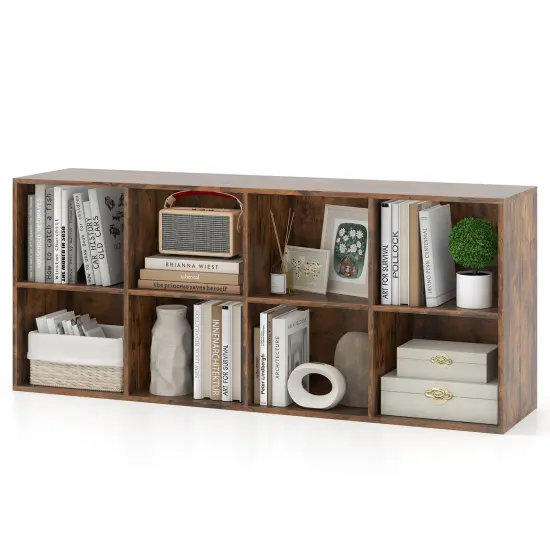 Costway 8-Cube Bookcase Bookshelf with 2 Anti-Tipping Kits Storage Organizer Rustic Brown/White {9}