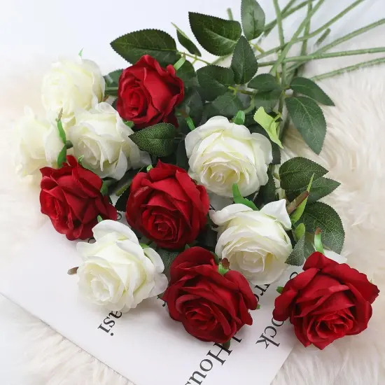10 Pcs Fake Artificial Roses Silk Flowers {2}