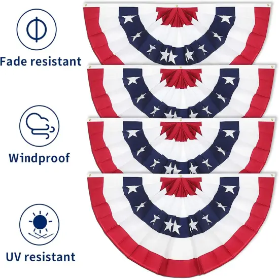 3x6 Ft American Bunting Flags with Grommets&Zip Ties, 4th Fourth of July Decorations Outdoor USA Patriotic Pleated Fan Banner, Red White and Blue Decor for Memorial Veterans Day(Set of 4) {4}
