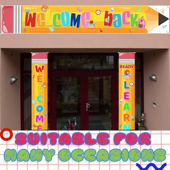 4 Pcs Welcome to School Banner First Day of School Photo Backdrop Welcome Back Sign {5}