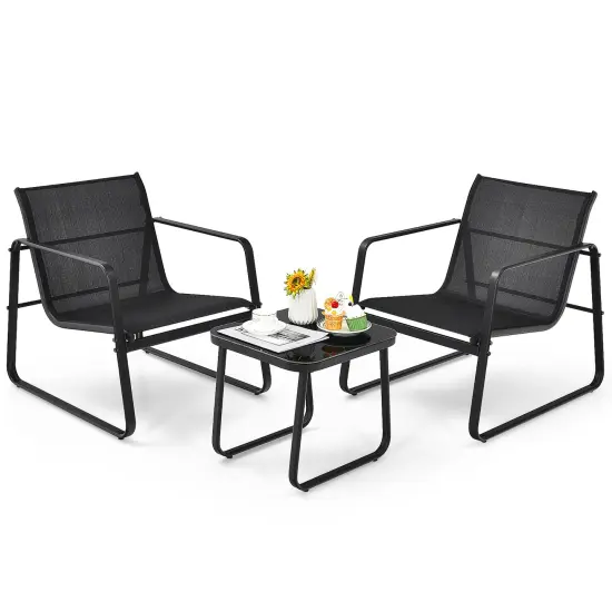 Costway 3PCS Patio Bistro Furniture Set Glass Top Table Garden Deck Black {4}