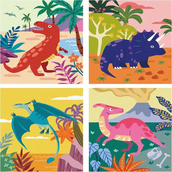 DIY Paint by Numbers Kit for Kids 4 Sets Cartoon Dinosaurs Paint by Numbers Christmas Gift for 8-12 Children Beginner 16x20 Inch Without Frame Acrylic Oil Painting Drawing Craft Work {1}