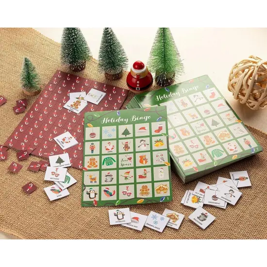 36 Pack Bingo Cards for Kids Birthday Party Game with Chips, Christmas Holiday Theme, Fun for Family Activities Green {2}