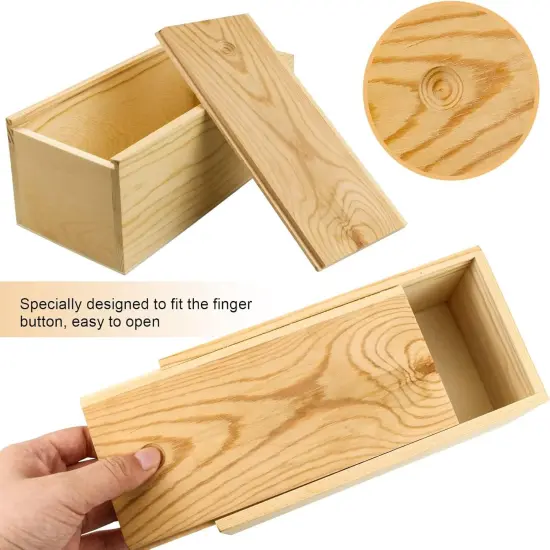 2 Pack Unfinished Wood Storage Box with Slide Lid, {4}