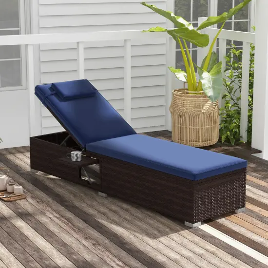 Costway 1/2 PCS Patio Chaise Lounge with 6-level Backrest Comfy Seat Cushion & Headrest Backyard Navy {2}