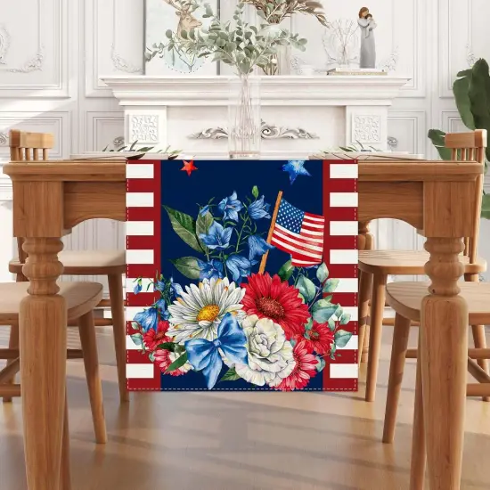 Watercolor Red White and Blue American Flag Stars Table Runner 72 Inches Long 4th of July Memorial Day Veterans Day Patriotic Decoration and Supplies for Home {2}