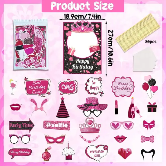 30 Pieces Hot Pink Girls Birthday Photo Booth Props Kit {3}