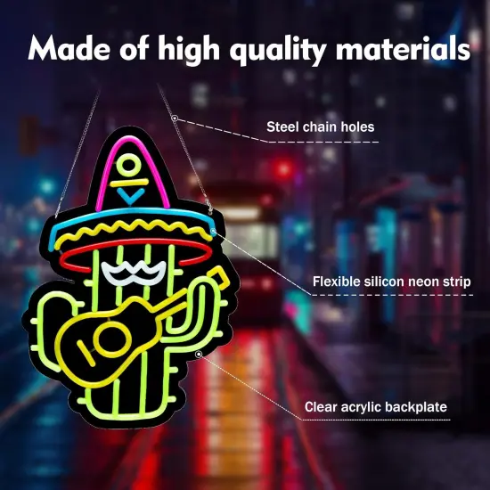 Summer Neon Wall Sign &ndash; Mexican Hat, Cactus & Guitar LED Light for Summer Parties, Tiki Bars, Patios & Festive Nights {2}