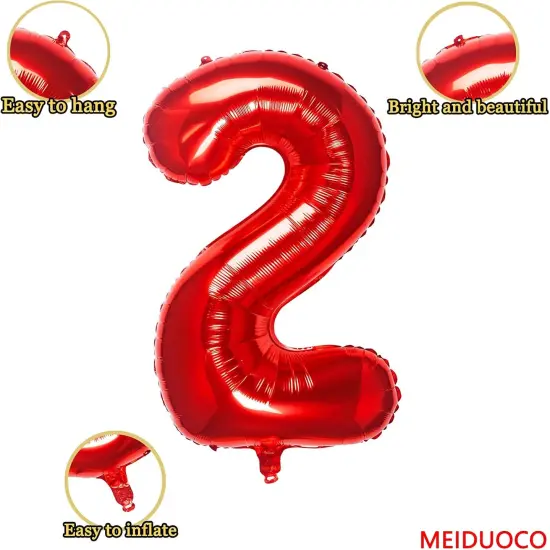 32 Inch Red Number 2 Balloons Foil Ballon Digital Birthday Party Decoration Supplies (Red Number 2 Balloon) {2}