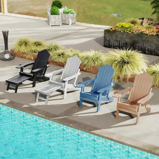 Costway Patio Adirondack Chair All-Weather HIPS Lounge Chair with Retractable Footrest Black/Brown/Gray/Navy {5}
