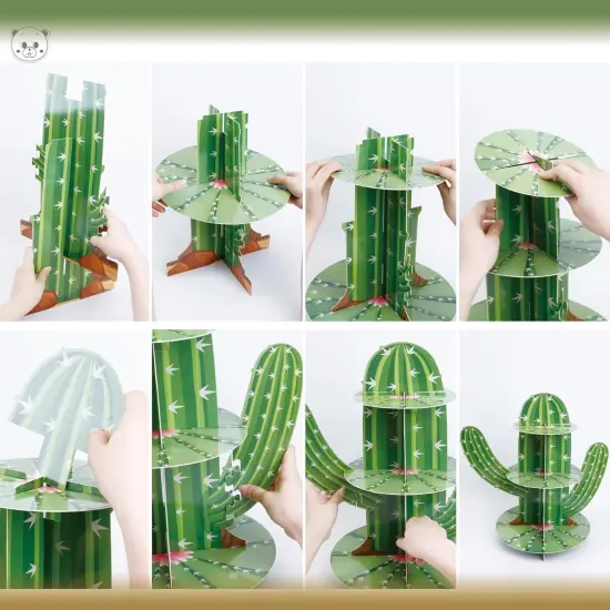 3 Tier Cactus Cupcake Stand, Green Cactus Shape Cupcake Holder for Mexican Fiesta Party Supplies, Taco Party Decorations, Cinco De Mayo Party Favors {3}
