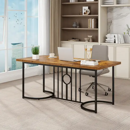 71 inches Large MDF Metal Dining Table, Spacious, Sturdy and Stylish {5}