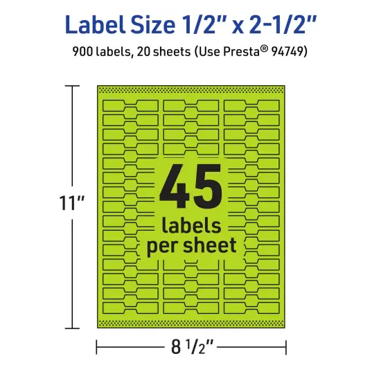 Avery Bright Green Paper Labels, 0.5" x 2.5" Barbell {5}