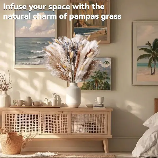 Dried Pampas Grass Bouquet &ndash; Floral Decor for Home, Wedding, Mantel & Table Centerpiece &ndash; Beige & White Pampas, Bunny Tail Dried Flowers, Lavender &ndash; Boho Chic, Rustic Farmhouse & Aesthetic Room Decor {5}