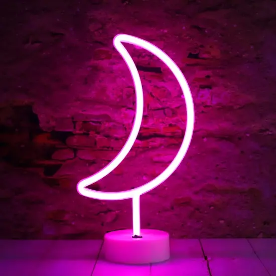 Summer LED Neon Moon Lights &ndash; Crescent Moon Shape Neon Sign, Battery Operated Table Lamp for Bedroom & Home Decor {1}