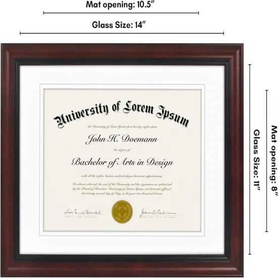11x14 Diploma Frame - Use as 8.5x11 Certificate Frame or 11x14 Picture Frame Without Mat - Legacy Collection - Black and Mahogany Ornate Frame with Shatter-Resistant Glass, White Mat {2}
