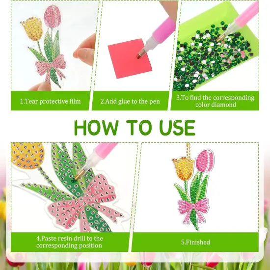 15 Pcs Spring Tulip Diamond Painting Keychain Kits {5}