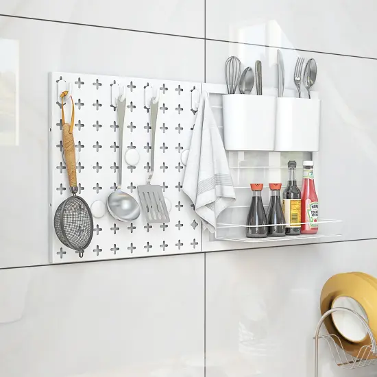 White Metal Wall Organizer 2 Pegboard Panels Combination Kit with Magnets and Hooks {2}