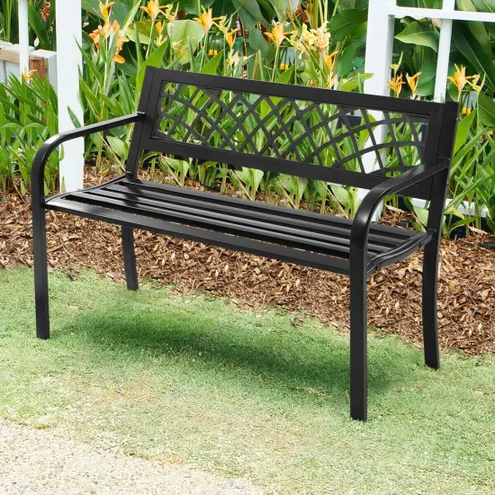 Costway Patio Park Garden Bench Porch Path Chair Outdoor Deck Steel Frame {2}