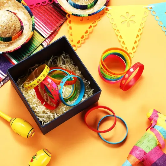 24 Pcs Mexican Fiesta Party Favors, Cinco De Mayo Gifts, Mexican Bracelets with Taco Cactus Pi&ntilde;ata Pattern for taco party favors(Fiesta) {3}