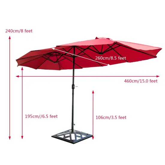 Costway 15' Market Outdoor Umbrella Double-Sided Twin Patio Umbrella with Crank Wine {5}