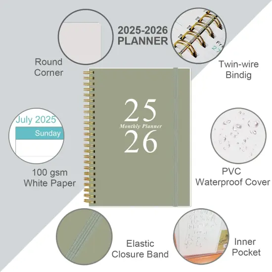 2025-2026 Monthly Planner - 9" x11" - Green {2}