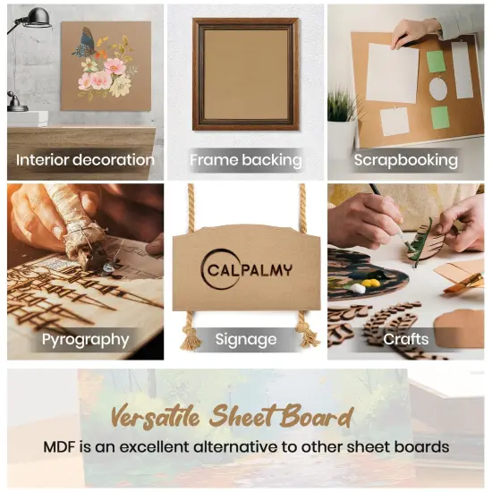 CALPALMY 12-Pack MDF Board 1/4 Inch Thick 12" x 12" Unfinished Wood Panels, 6mm Thick Medium Density Fiberboard Wood Boards for Crafts, Painting, Carpentry, Engraving, Interior Design, and More {2}