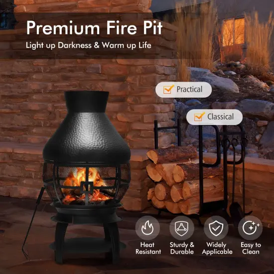 Black Iron Outdoor Chimenea Fireplace and Smokeless Design {6}