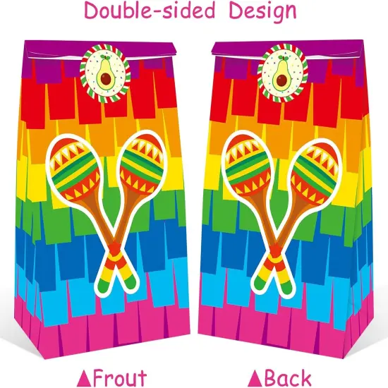 Mexican Fiesta Candy Bags 24 PCS Party Favor Goodie Treat Bag Candy Treat Favors Bags Cinco De Mayo Themed Birthday Baby Shower With Cute Stickers {4}