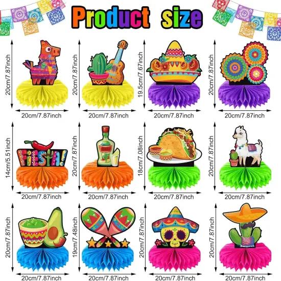 12 Pieces Fiesta Honeycomb Table Centerpiece, Cinco De Mayo Party Table Decorations, 8 Inch Mexican Table Centerpiece for Mexican Fiesta Decorations Theme Party Supplies {2}