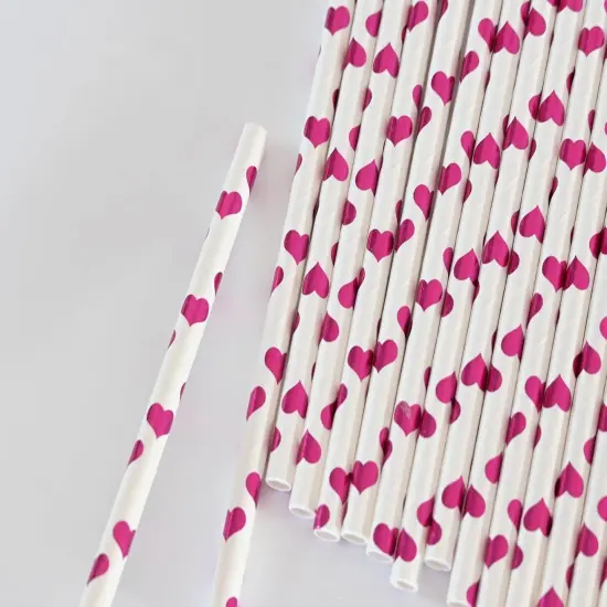 Paper Straws, Disposable Drinking Straws Biodegradable 7.75 inch,for Wedding Birthday Decorative Holiday Party Supplies - 100 Count, Foil Rose Pink Heart {5}