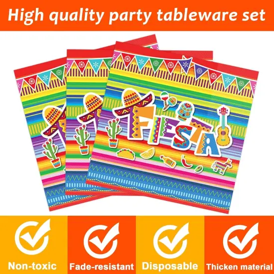 96 Pieces Fiesta Party Decorations Mexican Plates Tableware Set for Cinco De Mayo Party Decorations Supplies Mexican Themed Paper Dessert Plates Napkins Forks for 24 Guests Birthday Party Favors {3}