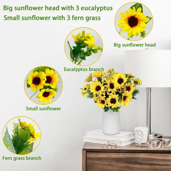 Artificial Sunflower Bouquets, 15&rdquo; Tall Silk Fake Sunflowers for Home Decor, DIY Garden Craft Arrangements (2 Pack) {2}