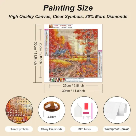 Autumn Landscape Diamond Painting Kits for Adults, Fall Diamond Art Kits for Beginners, 5D DIY Full Drill Round Gem Art, Paint with Diamond Beads Craft Home Wall Decor 12x12 inch {5}