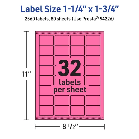 Avery Bright Pink Paper Labels, 1.25" x 1.75" Rectangle {5}